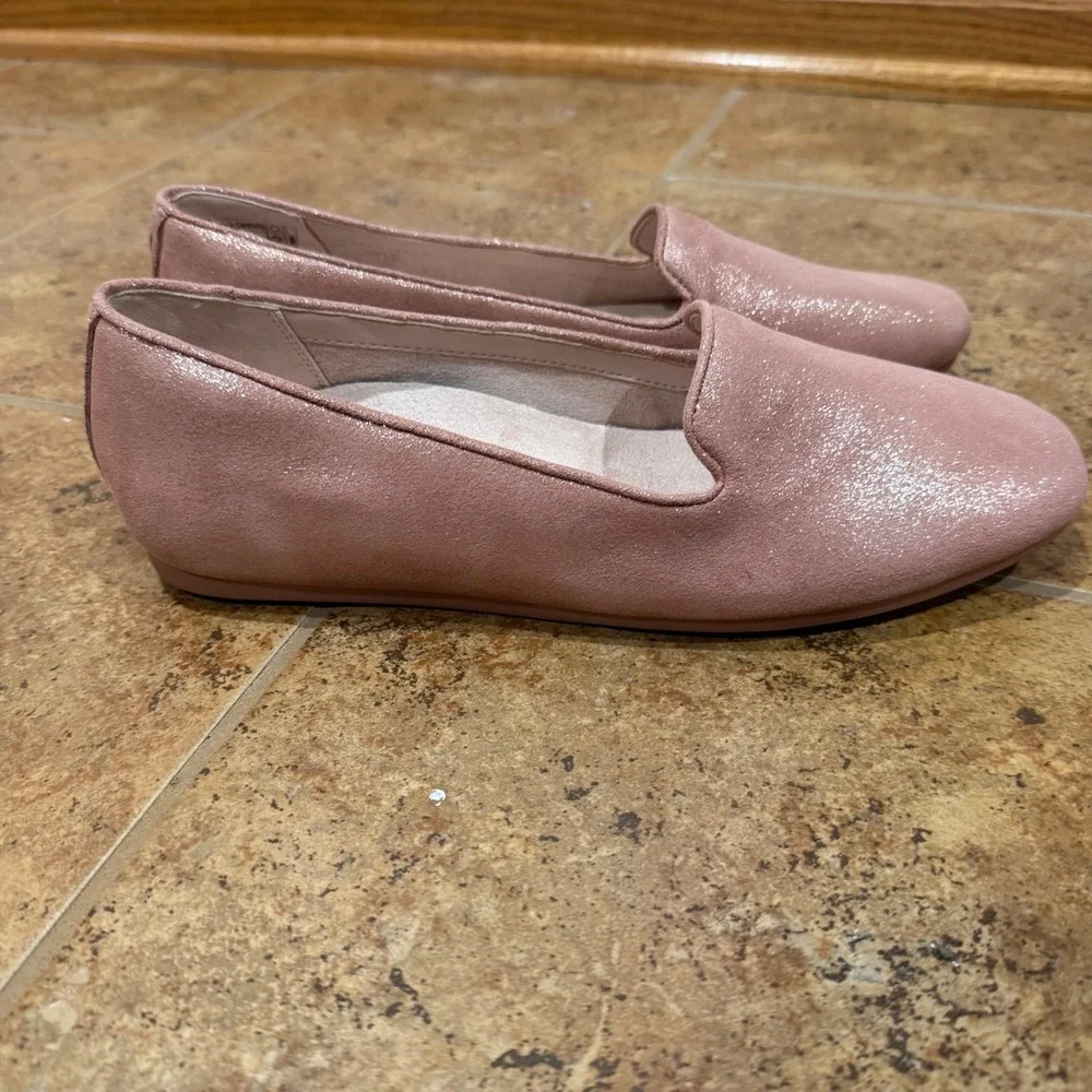 Vionic Vio Motion Coral Pink Shimmer Leather Slip‎ On Flats Loafers 8.5 Comfort